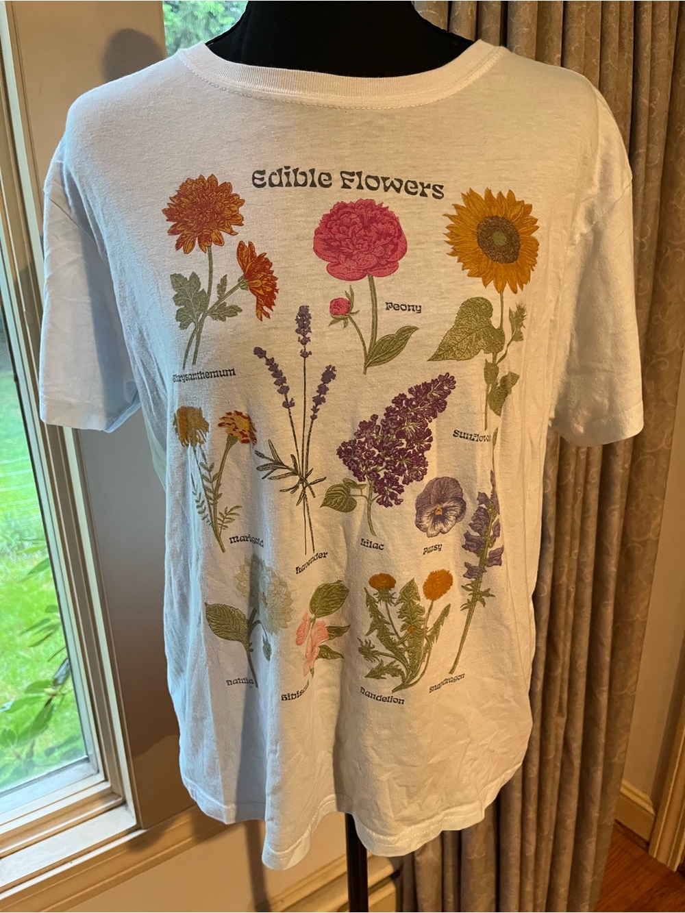 Mighty Fine White Graphic Tee with Colorful Botanical Print
